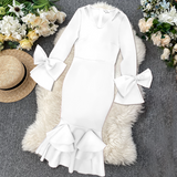 ONTINVA Long Flare Sleeves Cold Shoulder Bodycon Dress For Women