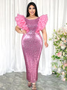 ONTINVA Pink Sequin Elegant Party Ruffles Sleeveless Dress