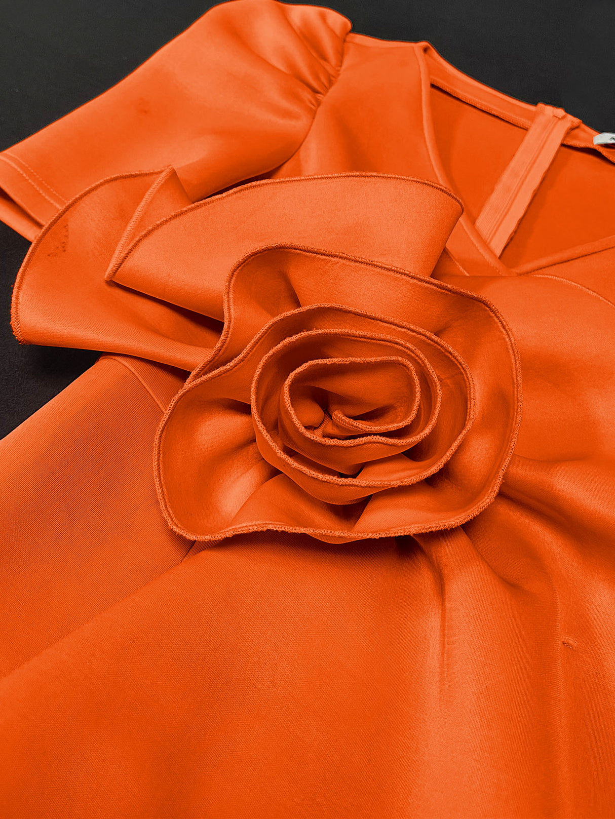 ONTINVA Women Orange Short Sleeves Big Flower Ruffles Bodycon Party Dress