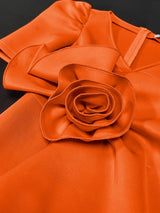 ONTINVA Women Orange Short Sleeves Big Flower Ruffles Bodycon Party Dress