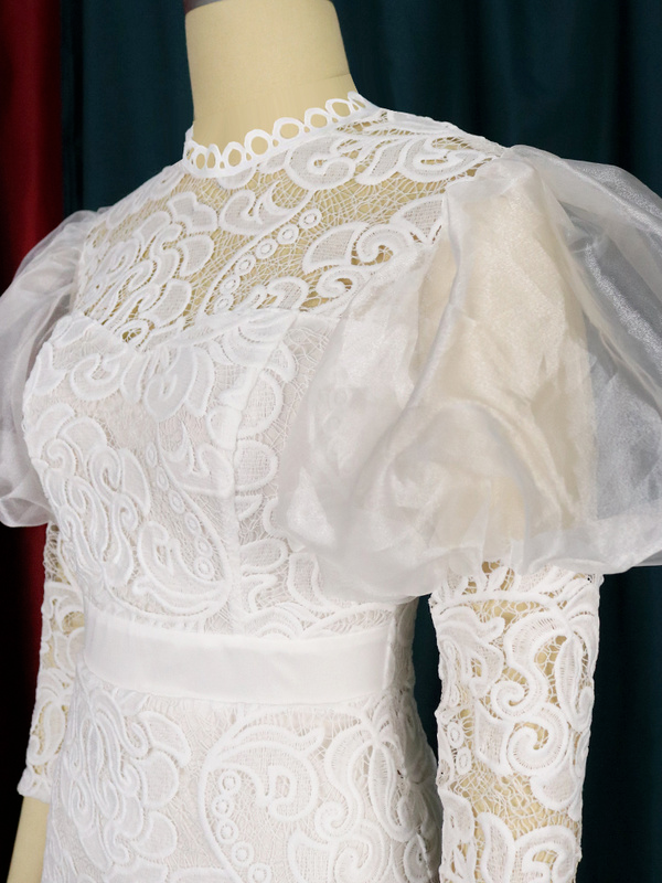 ONTINVA Puffy Long Sleeve Elegant Lace Bodycon Women Wedding Dress
