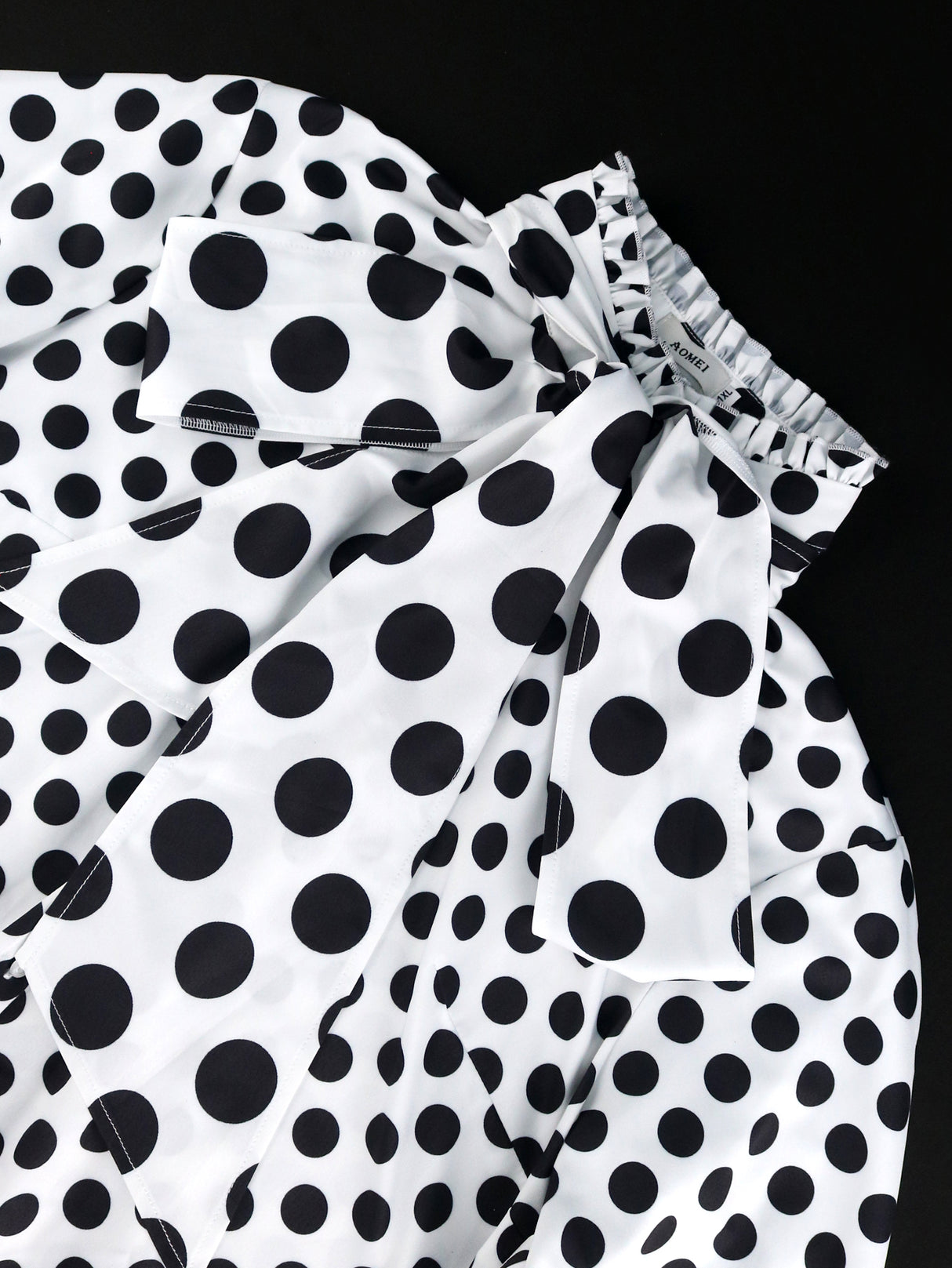 ONTINVA Black Polka Dot Printed Blouse Women Shirt Bowtie Lace Up Long Sleeve Button Up Tops Elegant Lady Office Work Casual Wear
