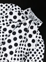 ONTINVA Black Polka Dot Printed Blouse Women Shirt Bowtie Lace Up Long Sleeve Button Up Tops Elegant Lady Office Work Casual Wear