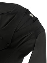 ONTINVA Women Black Blazers V Neck Cloak Sleeve with Waist Belt