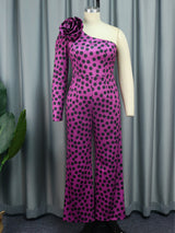 ONTINVA Polka Dot Printed Jumpsuit Plus Size One Shoulder