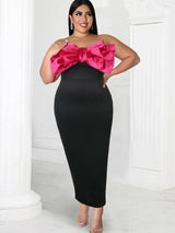 ONTINVA Black Strapless Big Bow Pencil Party Dress Women