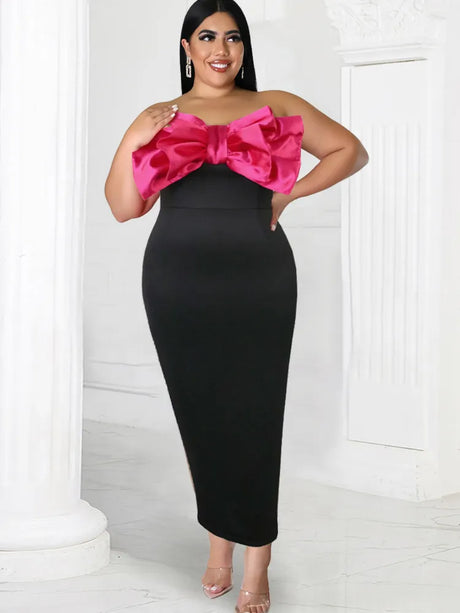 ONTINVA Black Strapless Big Bow Pencil Party Dress Women