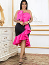 AOMEI Fuchsia One Shoulder Strap Irregular Fishtail Dresses Midi
