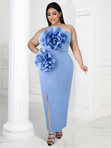 AOMEI Off Shoulder Big Rose Evening Party Dress Maxi