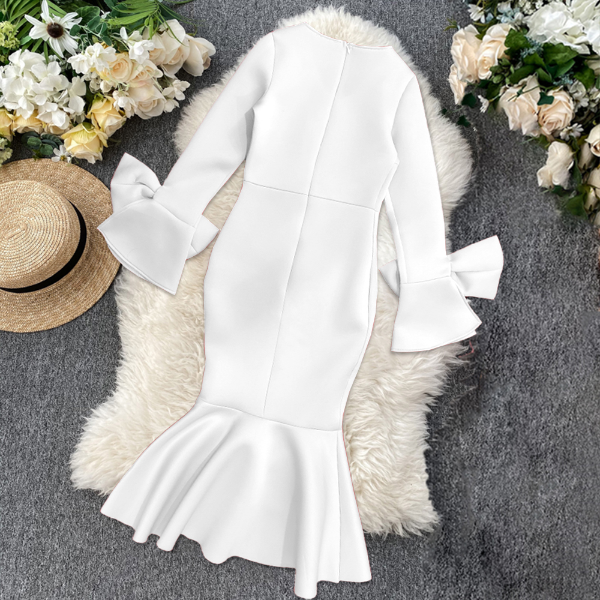 ONTINVA Long Flare Sleeves Cold Shoulder Bodycon Dress For Women