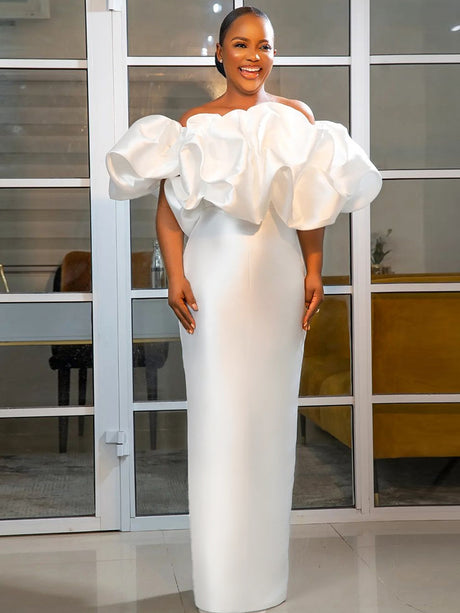 ONTINVA Plus Size Off Shoulder Ruffles Wedding Dress