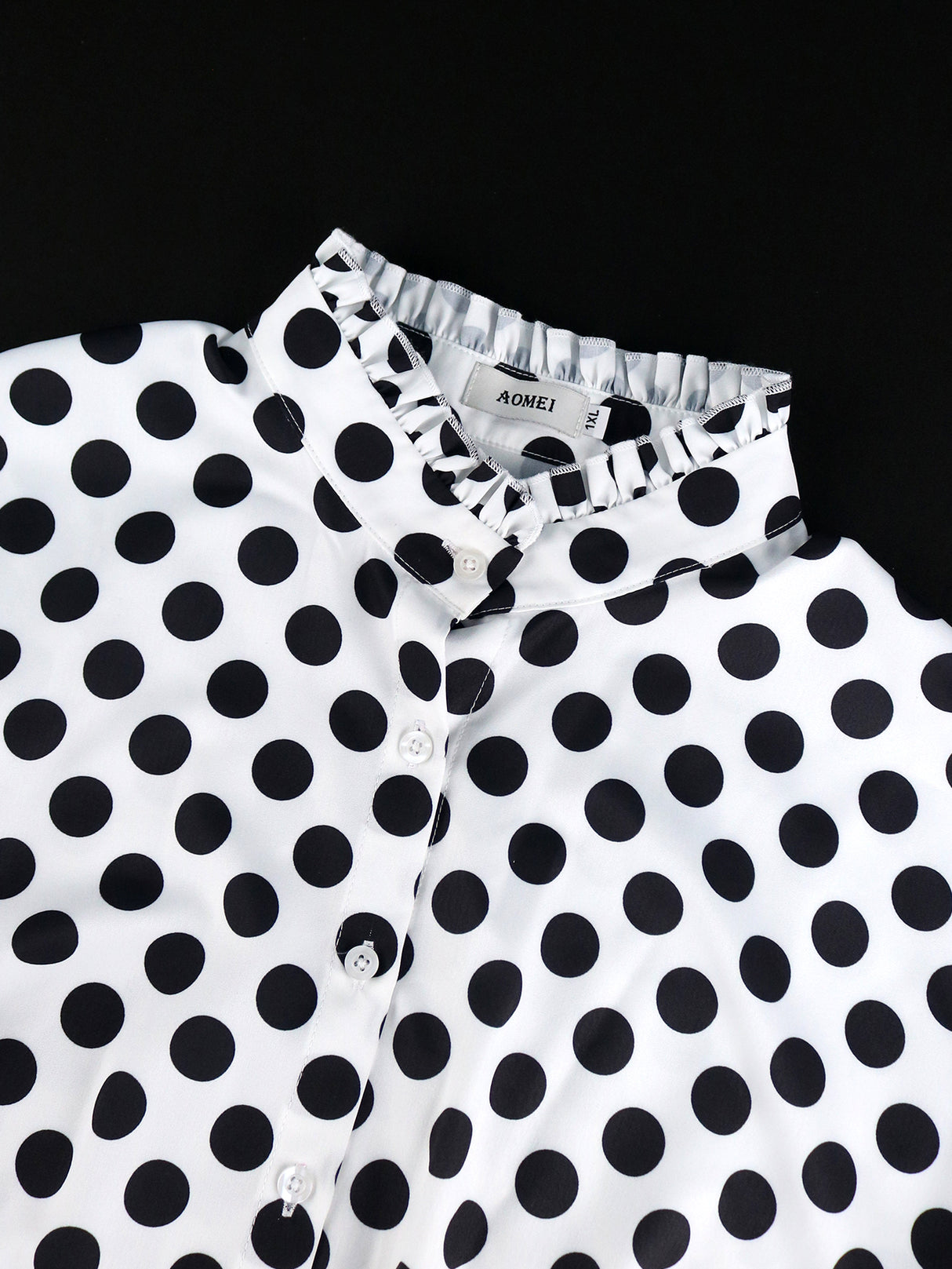 ONTINVA Black Polka Dot Printed Blouse Women Shirt Bowtie Lace Up Long Sleeve Button Up Tops Elegant Lady Office Work Casual Wear