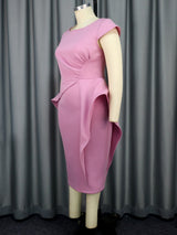 ONTINVA Elegant Peplum Ruffle Party Dress Midi