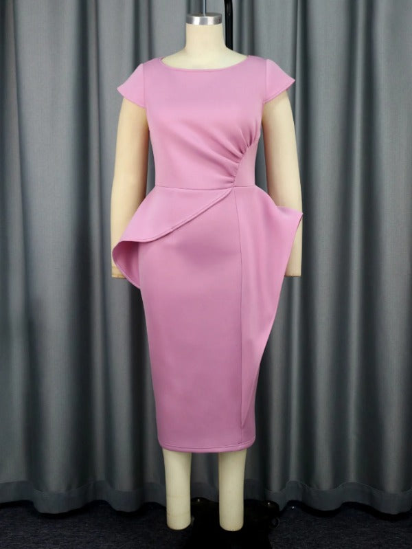 ONTINVA Elegant Peplum Ruffle Party Dress Midi