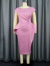 ONTINVA Elegant Peplum Ruffle Party Dress Midi