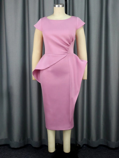 ONTINVA Elegant Peplum Ruffle Party Dress Midi