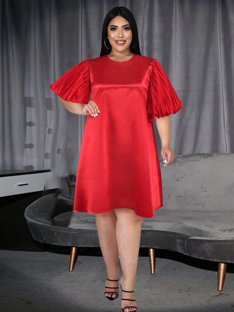 ONTINVA Plus Size Red Shiny Loose Shirt Dresses Mini