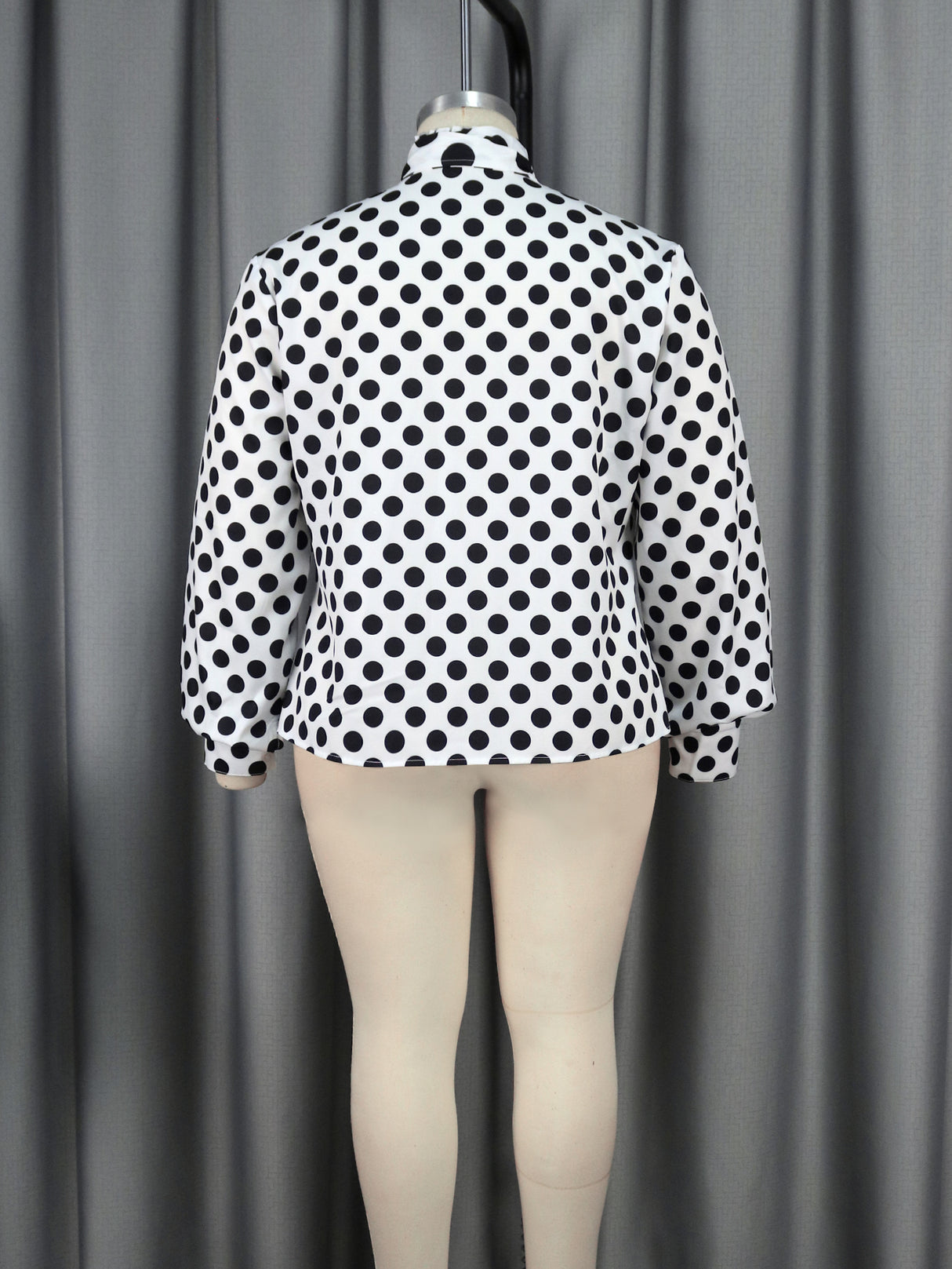 ONTINVA Black Polka Dot Printed Blouse Women Shirt Bowtie Lace Up Long Sleeve Button Up Tops Elegant Lady Office Work Casual Wear