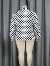 ONTINVA Black Polka Dot Printed Blouse Women Shirt Bowtie Lace Up Long Sleeve Button Up Tops Elegant Lady Office Work Casual Wear