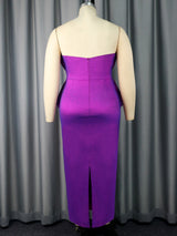ONTINVA Shiny Women Tube Top Purple Long Evening Party Dress Sexy Strapless Folds Ruffle Bodycon Slit African Female Cocktail Prom Gowns
