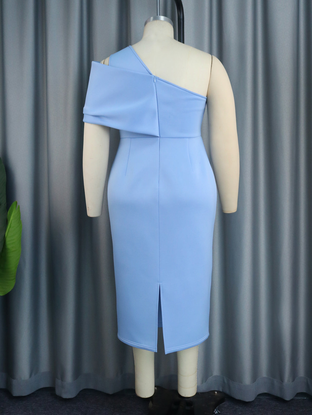 ONTINVA Blue One Shoulder Dresses for Women Plus Size Sheath Folds High Waist Split Pencil Midi Birthday Evening Gowns 4XL Outfits