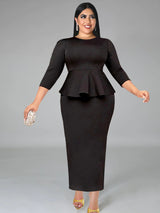 ONTINVA Maxi Dress Long Sleeve Peplum New in Black Long Bodycon Dress Formal