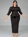 ONTINVA Maxi Dress Long Sleeve Peplum New in Black Long Bodycon Dress Formal