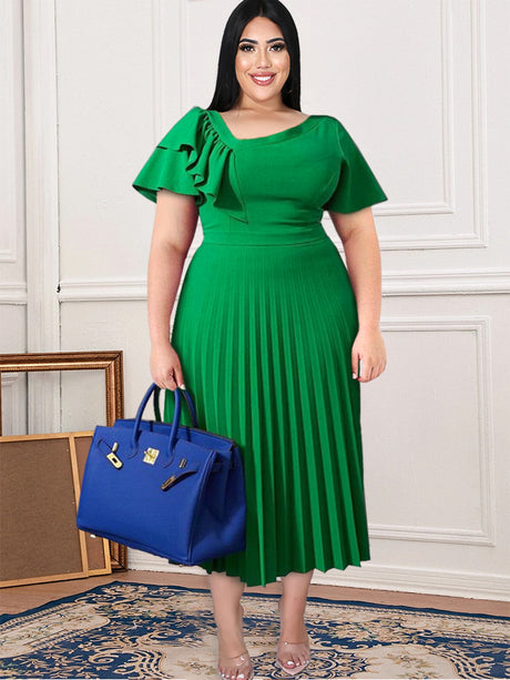 ONTINVA Women Pleated  A Line Midi Dresses For Office Lady