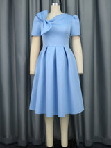 AOMEI Plus Size A Line Cute Bow Skater Dress Midi