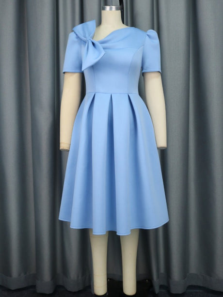 AOMEI Plus Size A Line Cute Bow Skater Dress Midi