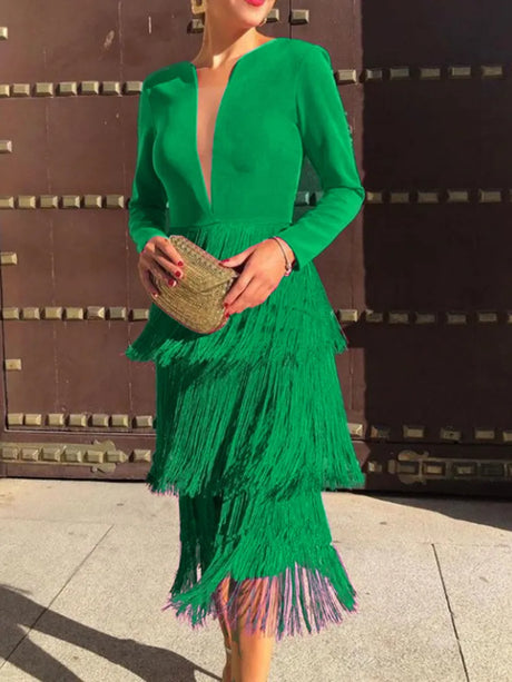 ONTINVA Red Fringe Sexy Slim Party Night Dresses