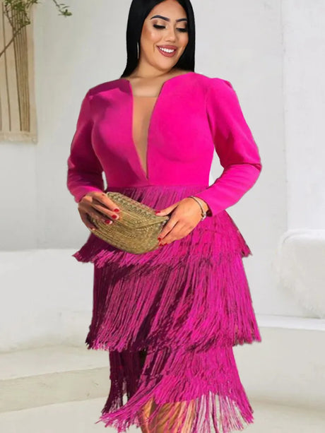 ONTINVA Red Fringe Sexy Slim Party Night Dresses