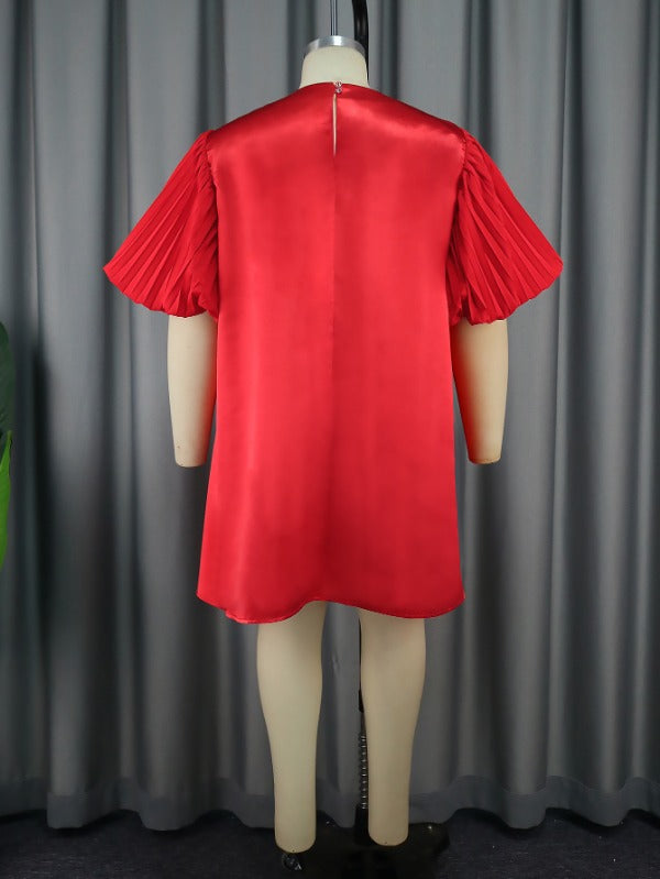 ONTINVA Plus Size Red Shiny Loose Shirt Dresses Mini