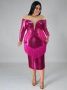 ONTINVA Sequined Bodycon Dress Tassel Plus Size Party Fashion
