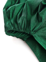 ONTINVA Women Jumpsuit High Waist Puff Sleeve Green Shiny Skew Collar Christmas Slim Elegant Summer Fashion Party Elegant New 2023