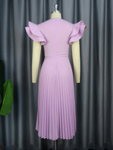 ONTINVA Pleated Dresses for Women 2023 Party Elegant Tierred Ruffle Sleeve Square Collar Midi Robe Summer Event Formal Occasion Vestidos
