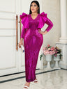 ONTINVA Ruffle Trim Sequined Evening Dress Maxi