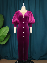 ONTINVA V-Neck Velvet Vintage Party Dress