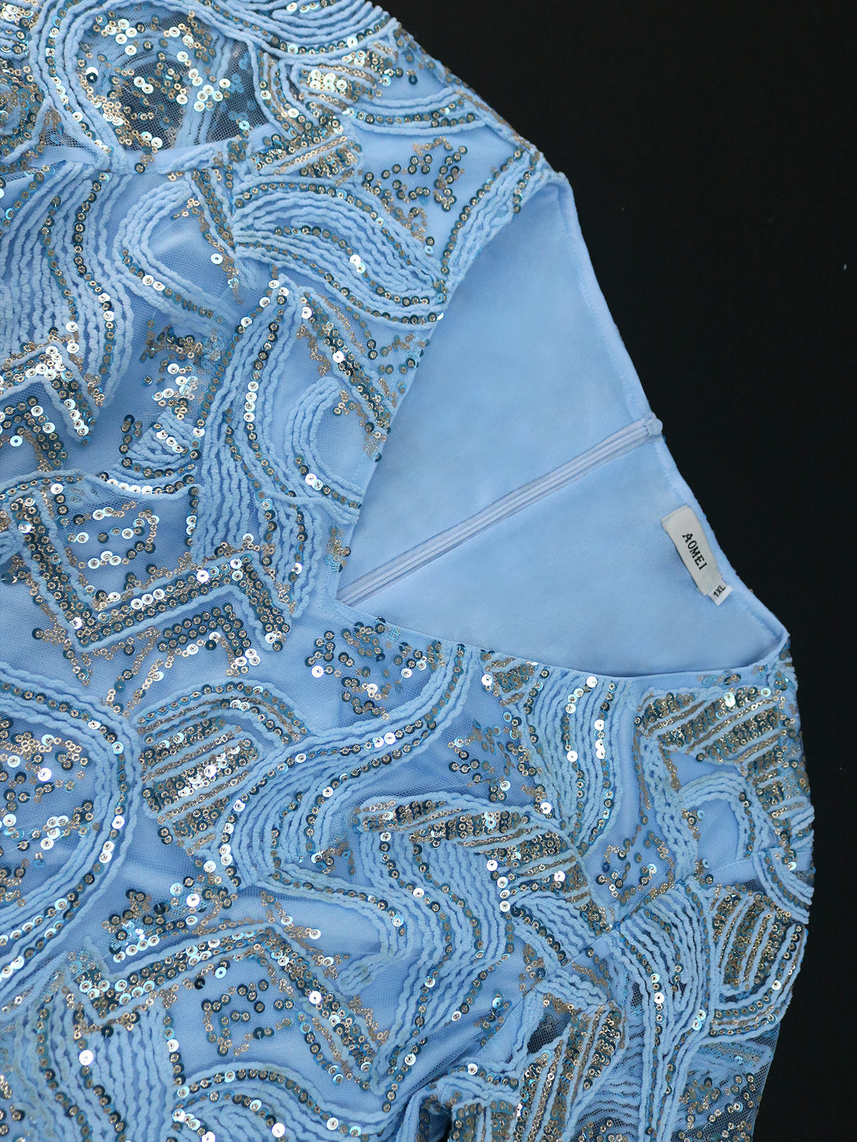 ONTINVA Lace Sequins Chic Dresses Summer 2023 Free Shipping Blue V Neck Mini Robe See Through Glitter Sleeve Formal Event Party Gowns