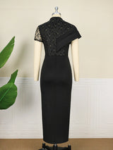 AOMEIDRESS Lace Patchwork Dress Long Elegant High Slit Bodycon for Women Party