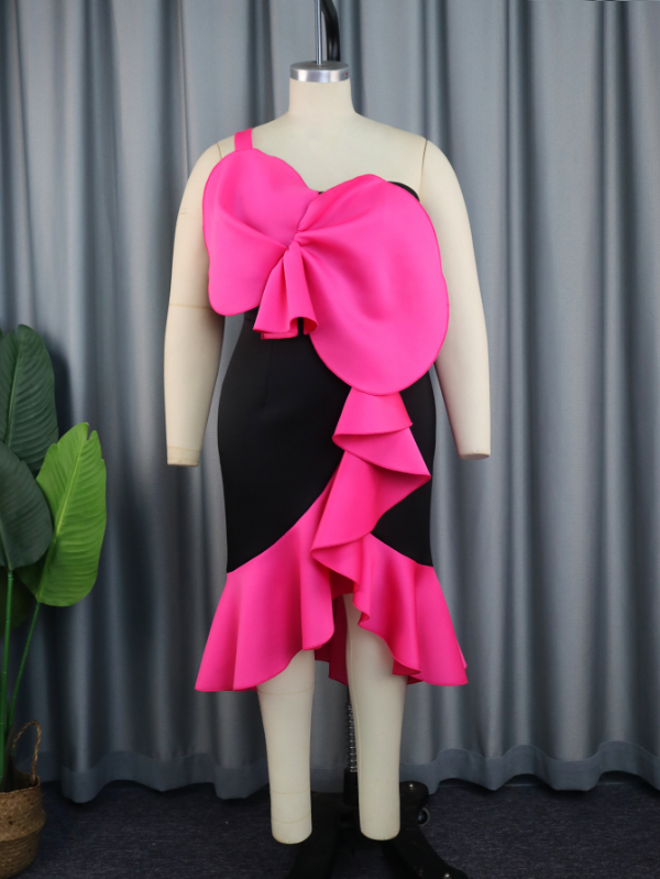 AOMEI Fuchsia One Shoulder Strap Irregular Fishtail Dresses Midi
