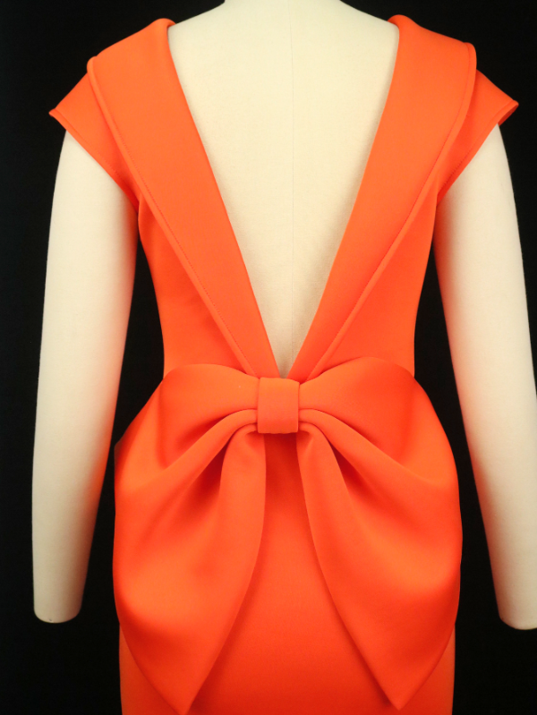 ONTINVA Backless Orange Big Bow Dress Party High Slit