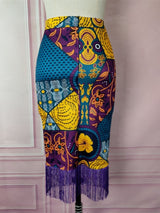 ONTINVA Printed Patchwork Tassels Package Hip Floral Skirt