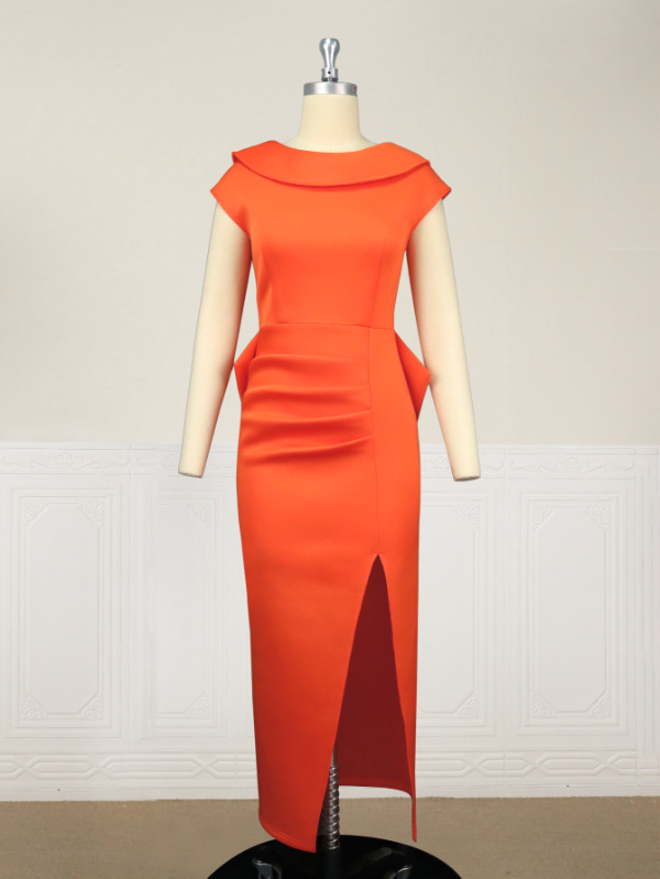ONTINVA Backless Orange Big Bow Dress Party High Slit