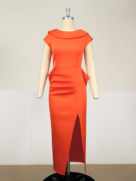 ONTINVA Backless Orange Big Bow Dress Party High Slit