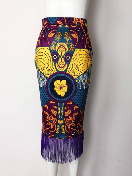 ONTINVA Printed Patchwork Tassels Package Hip Floral Skirt