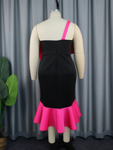 AOMEI Fuchsia One Shoulder Strap Irregular Fishtail Dresses Midi