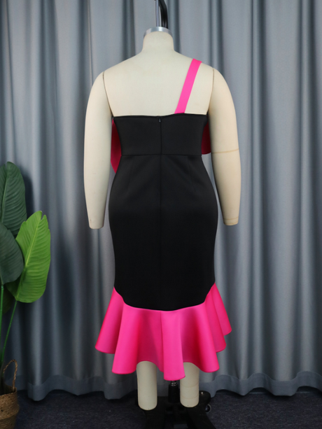 AOMEI Fuchsia One Shoulder Strap Irregular Fishtail Dresses Midi