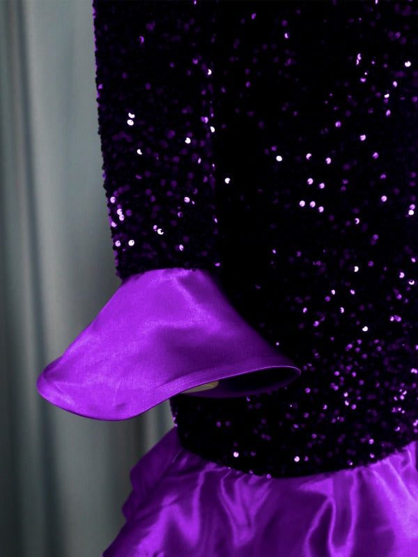 ONTINVA Sequins Velvet Mermaid Dress Midi Long Flare Sleeve Patchwork