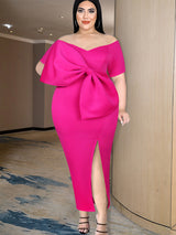 ONTINVA Rose V Neck  Big Bow Slit  Long Party Dress